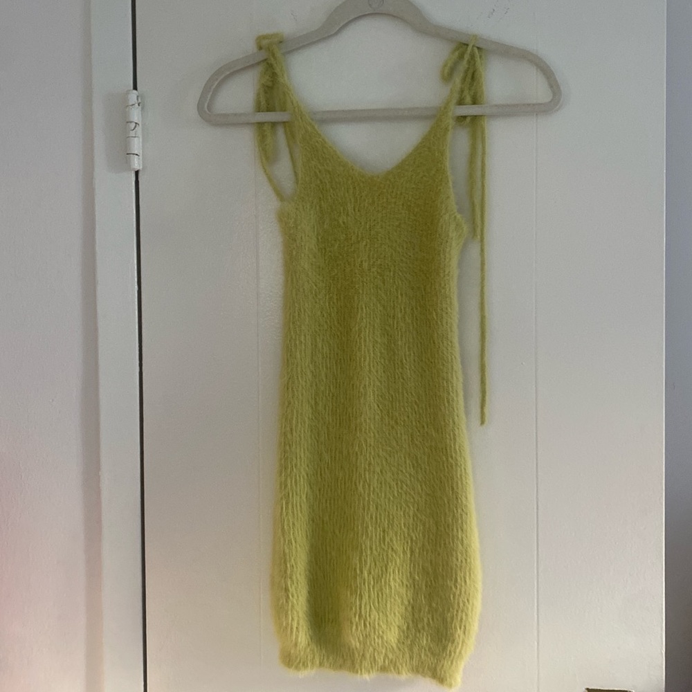 Mohair style material lime green dress.